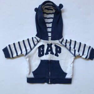 Baby Gap Blue and White Hoody With Bear Ears Size 0-3 Months